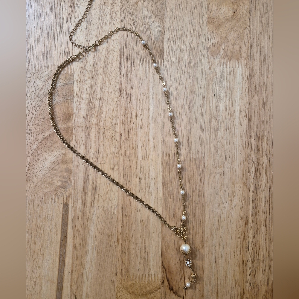 Reimagined Goldtone Pearl Drop Necklace - Picture 4 of 9